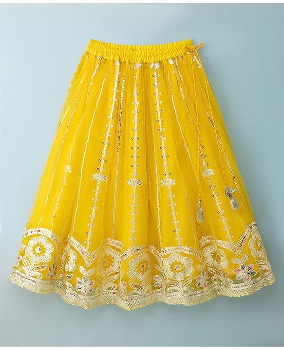 Babyhug Woven Half Sleeves Sequinned & Embroidered Choli Lahenga Set with Dupatta - Yellow