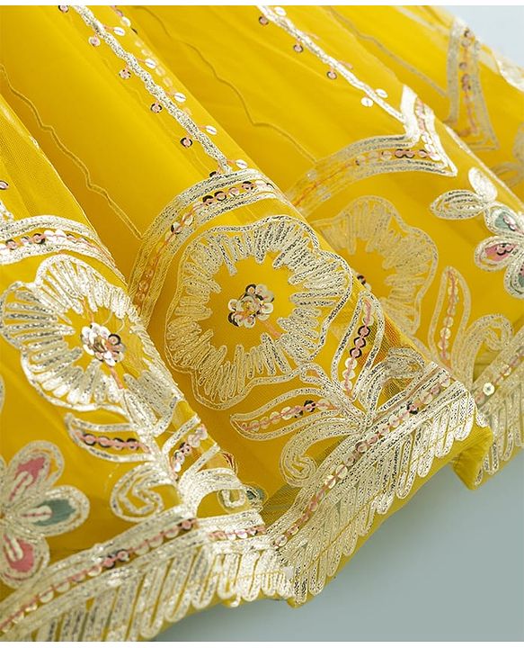 Babyhug Woven Half Sleeves Sequinned & Embroidered Choli Lahenga Set with Dupatta - Yellow