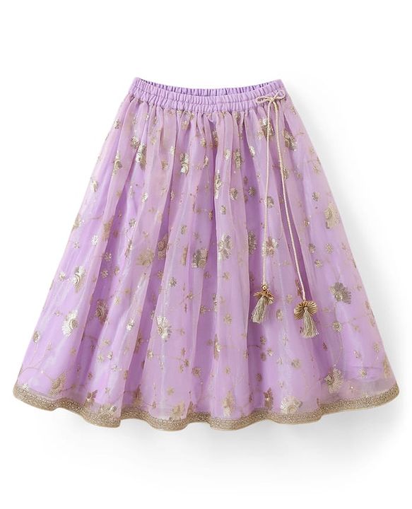 Babyhug Net Woven Sleeveless Woven Lehenga Choli Set & Dupatta With Sequin Detailing - Lavender