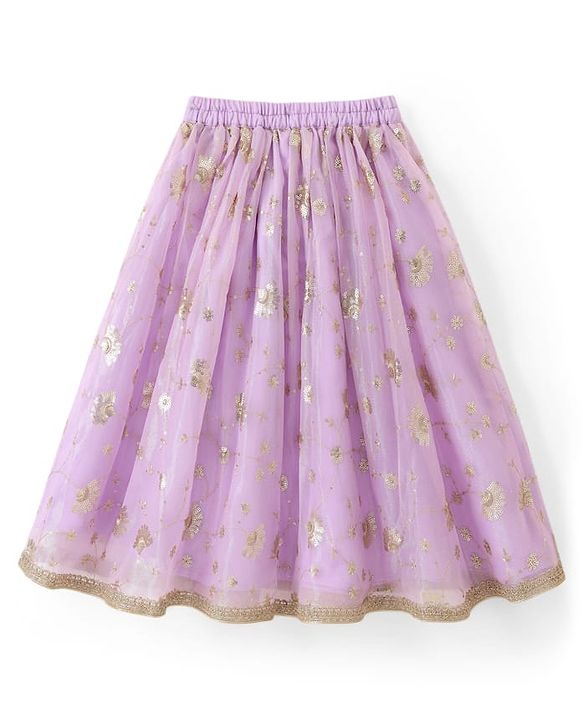 Babyhug Net Woven Sleeveless Woven Lehenga Choli Set & Dupatta With Sequin Detailing - Lavender