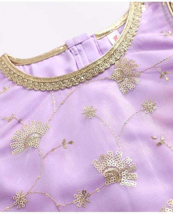 Babyhug Net Woven Sleeveless Woven Lehenga Choli Set & Dupatta With Sequin Detailing - Lavender