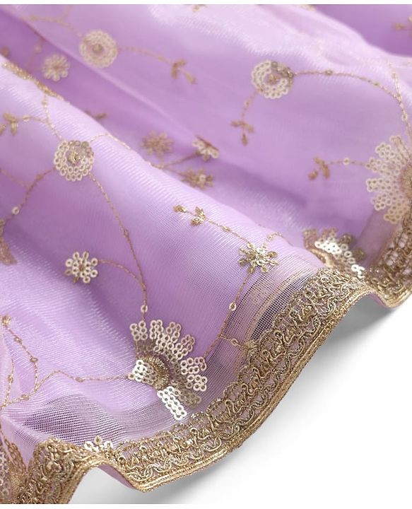 Babyhug Net Woven Sleeveless Woven Lehenga Choli Set & Dupatta With Sequin Detailing - Lavender