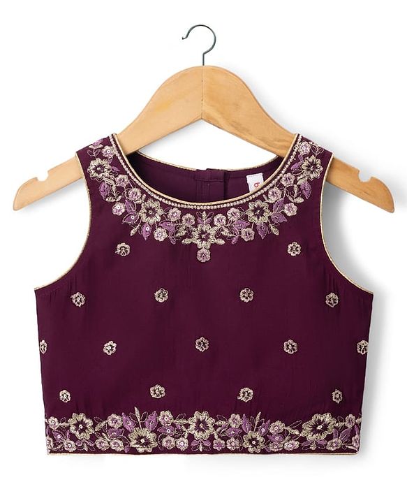 Babyhug Chanderi Woven Sleeveless Embroidered Lehenga Choli Set & Dupatta With Sequin Detailing - Wine