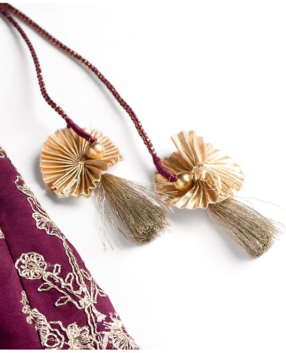 Babyhug Chanderi Woven Sleeveless Embroidered Lehenga Choli Set & Dupatta With Sequin Detailing - Wine