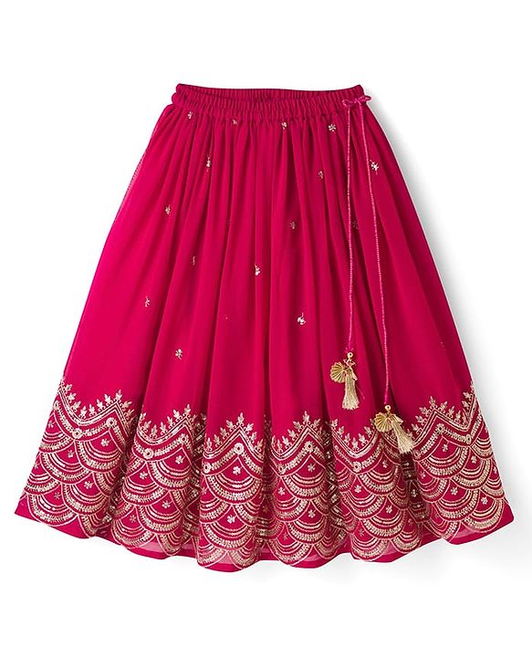 Babyhug Georgette Woven  Sleeveless Choli Lahenga Dupatta Set with Sequinned Detailing - Dark Pink