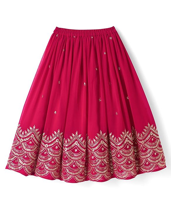 Babyhug Georgette Woven  Sleeveless Choli Lahenga Dupatta Set with Sequinned Detailing - Dark Pink