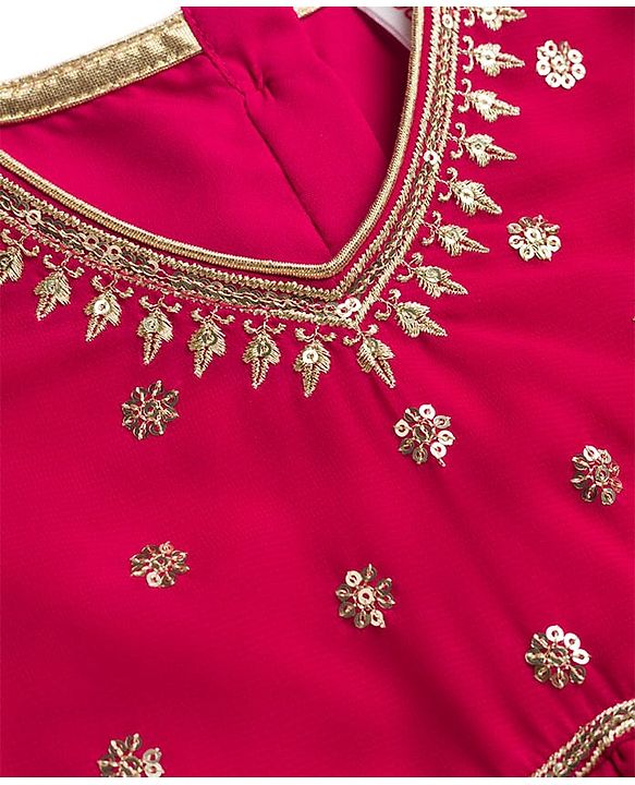 Babyhug Georgette Woven  Sleeveless Choli Lahenga Dupatta Set with Sequinned Detailing - Dark Pink