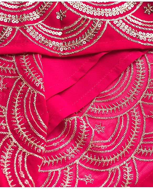Babyhug Georgette Woven  Sleeveless Choli Lahenga Dupatta Set with Sequinned Detailing - Dark Pink