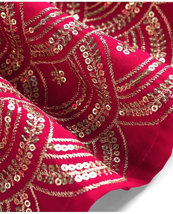 Babyhug Georgette Woven  Sleeveless Choli Lahenga Dupatta Set with Sequinned Detailing - Dark Pink