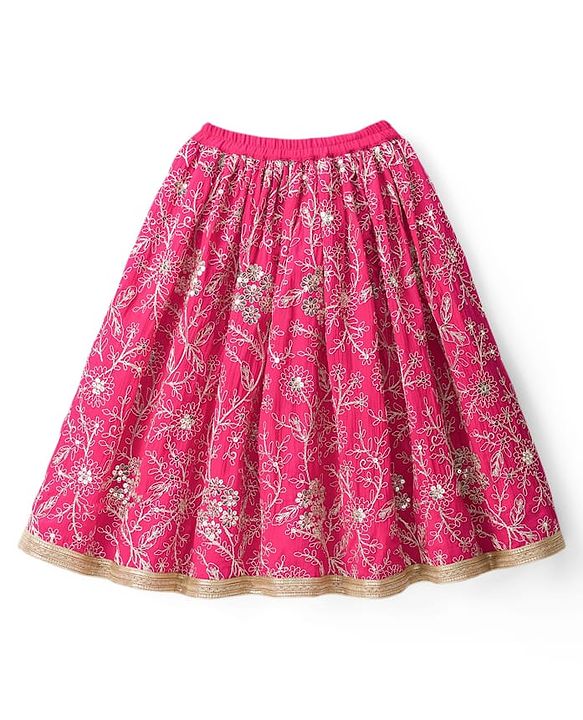 Babyhug Chanderi Woven Sleeveless Choli Lehenga Set & Dupatta With Sequin Detailing - Fuschia