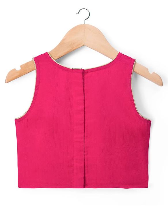 Babyhug Chanderi Woven Sleeveless Choli Lehenga Set & Dupatta With Sequin Detailing - Fuschia