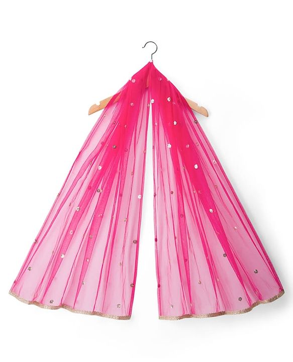 Babyhug Chanderi Woven Sleeveless Choli Lehenga Set & Dupatta With Sequin Detailing - Fuschia