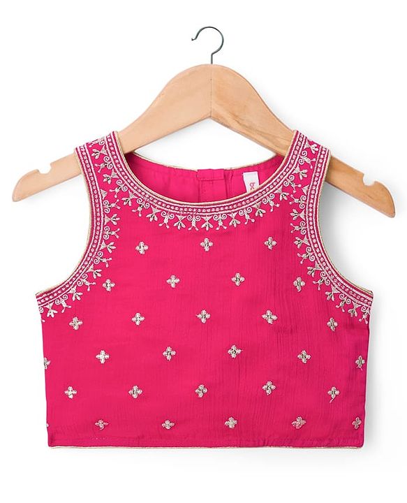 Babyhug Chanderi Woven Sleeveless Choli Lehenga Set & Dupatta With Sequin Detailing - Fuschia