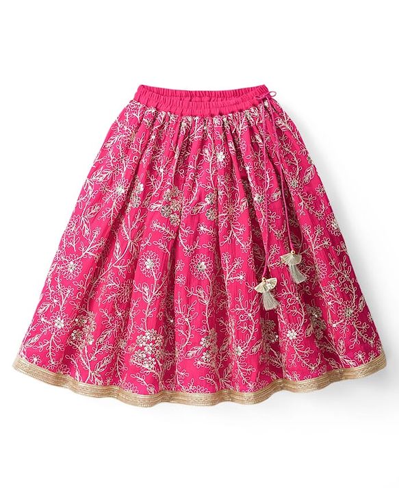 Babyhug Chanderi Woven Sleeveless Choli Lehenga Set & Dupatta With Sequin Detailing - Fuschia