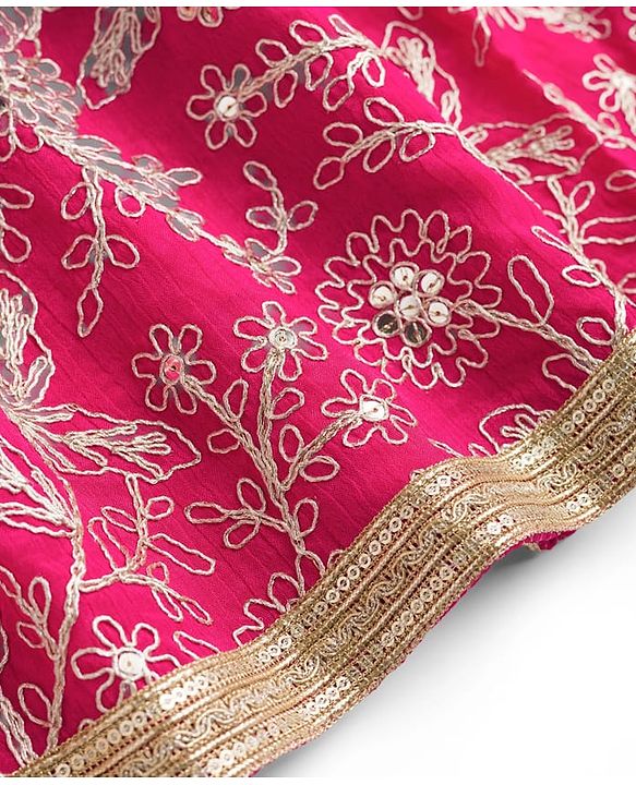 Babyhug Chanderi Woven Sleeveless Choli Lehenga Set & Dupatta With Sequin Detailing - Fuschia