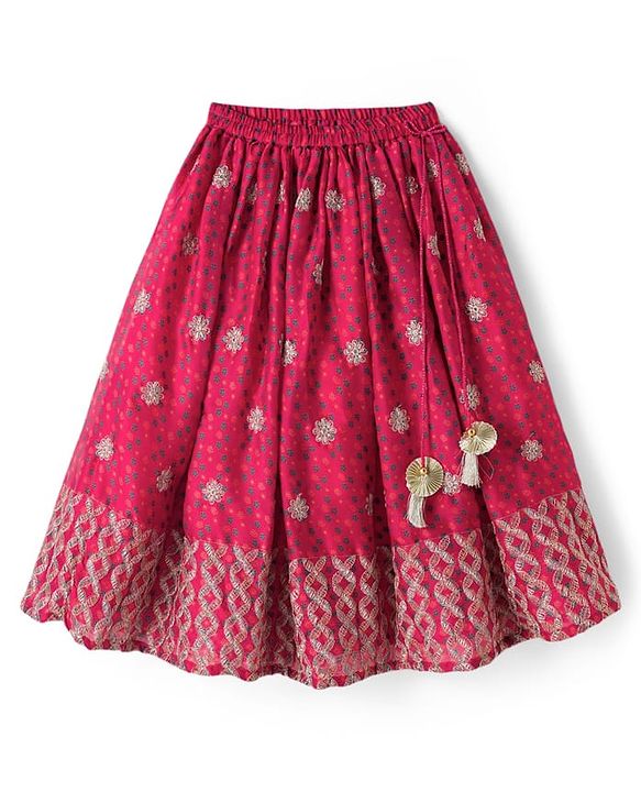 Babyhug Woven Half Sleeves Floral Printed & Embroidered Lehenga Choli Set With Dupatta Set - Fuchsia