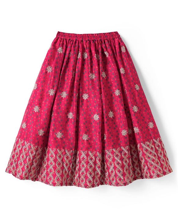 Babyhug Woven Half Sleeves Floral Printed & Embroidered Lehenga Choli Set With Dupatta Set - Fuchsia