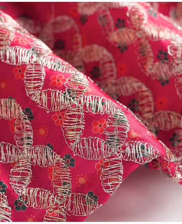 Babyhug Woven Half Sleeves Floral Printed & Embroidered Lehenga Choli Set With Dupatta Set - Fuchsia