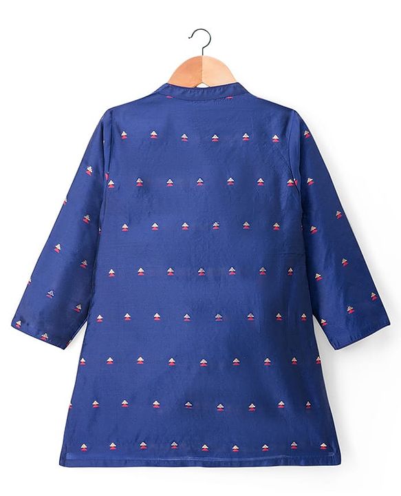 Babyhug Brocade Woven Full Sleeves Printed Kurta Pyjama Set - Navy Blue