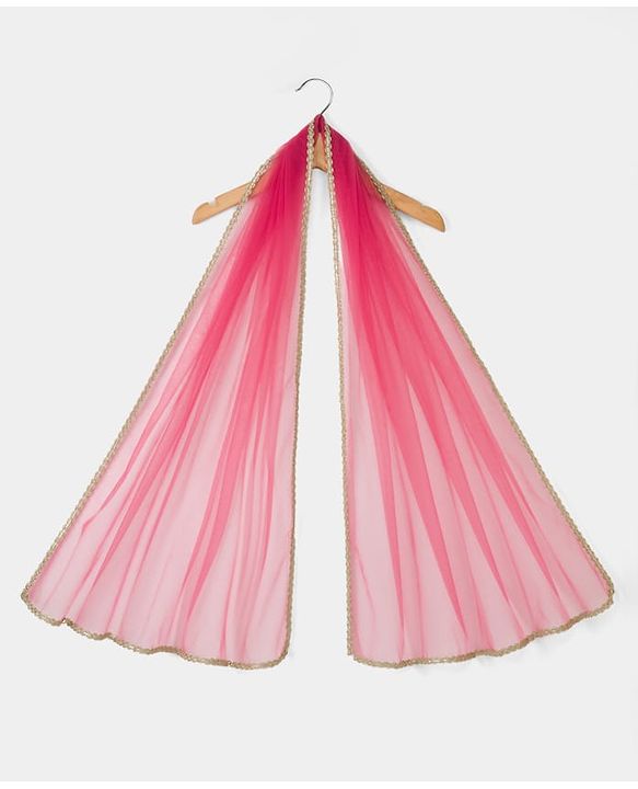 Babyhug Net Woven Frill Sleeves Lehenga Choli & Dupatta With Floral Embroidery & Sequin Detailing - Pink