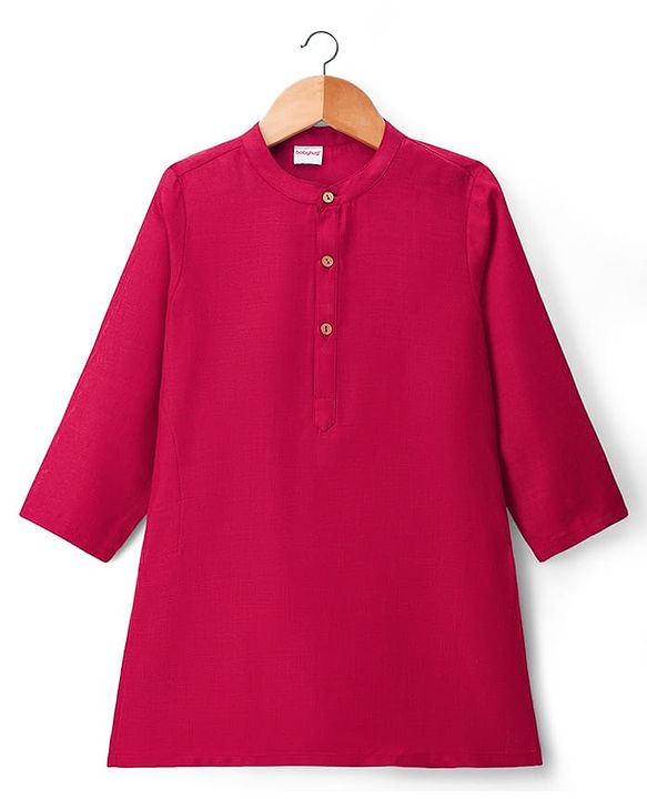 Babyhug Cotton Blend Woven Full Sleeves Kurta Pyjama Set With Nehru Jacket - Red