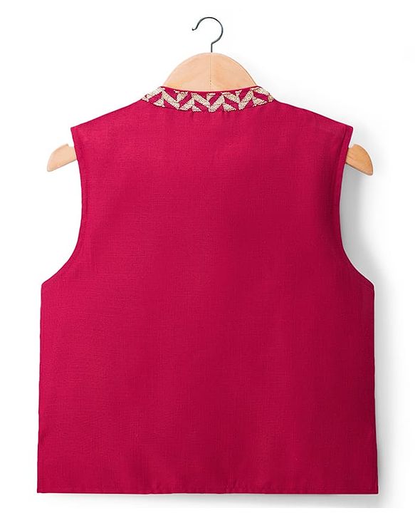 Babyhug Cotton Blend Woven Full Sleeves Kurta Pyjama Set With Nehru Jacket - Red