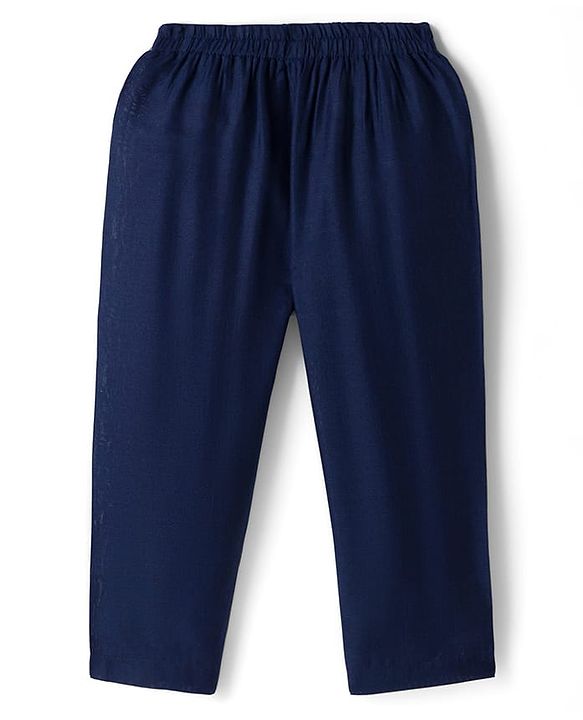 Babyhug Cotton Blend Woven Full Sleeves Solid Colour Kurta Pyjama Set with Embrodered Jacket - Navy