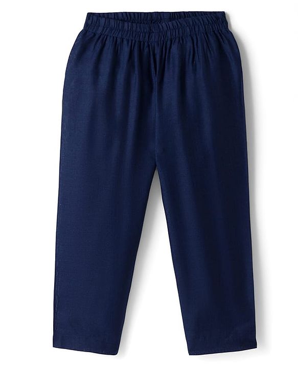 Babyhug Cotton Blend Woven Full Sleeves Solid Colour Kurta Pyjama Set with Embrodered Jacket - Navy