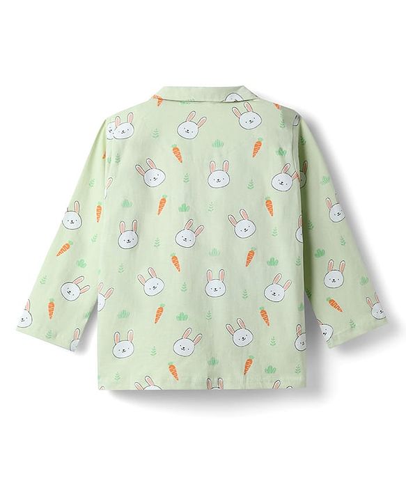 Babyhug 100% Cotton Knit Full Sleeves Co Ord Shirt & Pyjama Night Suit Bunny Print - Green
