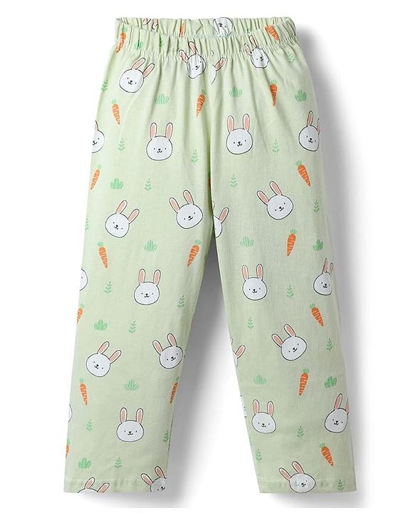 Babyhug 100% Cotton Knit Full Sleeves Co Ord Shirt & Pyjama Night Suit Bunny Print - Green