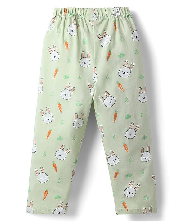 Babyhug 100% Cotton Knit Full Sleeves Co Ord Shirt & Pyjama Night Suit Bunny Print - Green