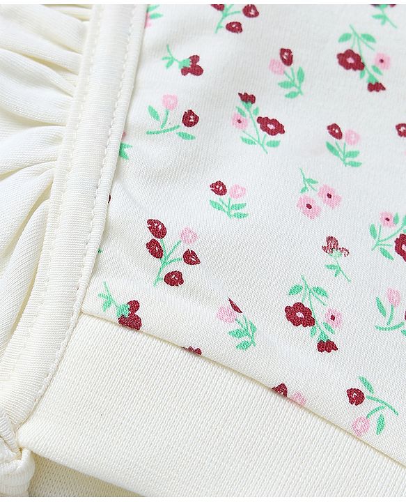 Babyhug 100% Cotton Interlock Knit Cap with Floral Print Pack of 2 Red White - Diameter 10.5 cm