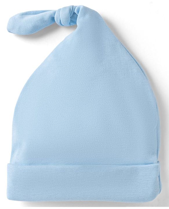 Babyhug Interlock Knit 100% Cotton Striped Caps With Bear Patch Pack of 2 Brown & Light Blue - Diameter 10 cm