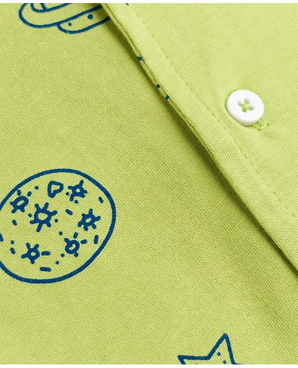 Babyhug Cotton Knit Full Sleeves Shirt & Pyjama Co-ords Night Suit With Star Print - Green