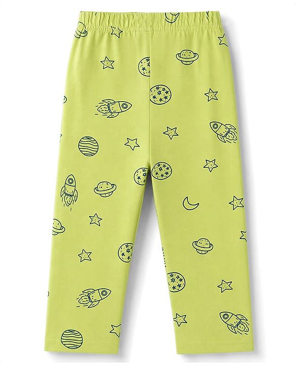 Babyhug Cotton Knit Full Sleeves Shirt & Pyjama Co-ords Night Suit With Star Print - Green