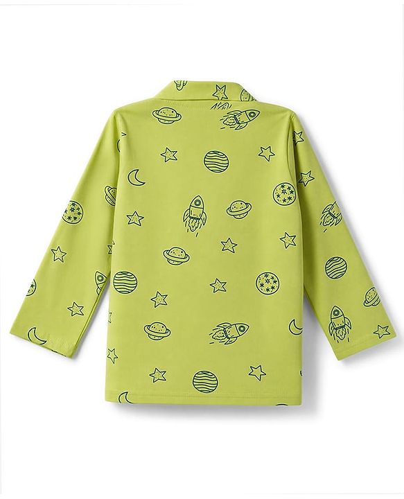 Babyhug Cotton Knit Full Sleeves Shirt & Pyjama Co-ords Night Suit With Star Print - Green