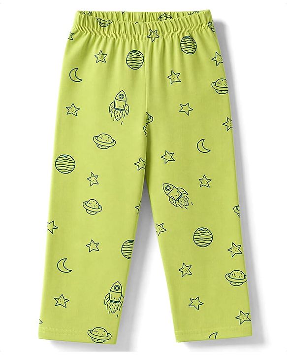 Babyhug Cotton Knit Full Sleeves Shirt & Pyjama Co-ords Night Suit With Star Print - Green