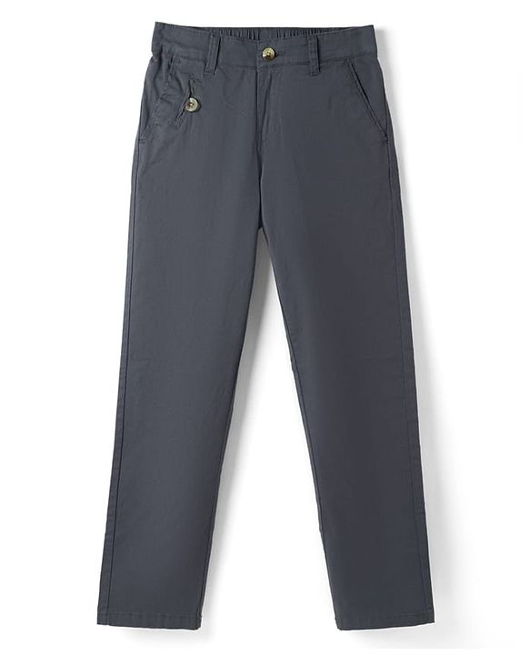 Pine Kids Cotton Elastane Woven Full Length Solid Color Trousers - Grey