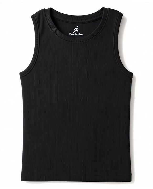 Pine Active Cotton Lycra Knit  Sleeveless Ribbed Tank Top - Black