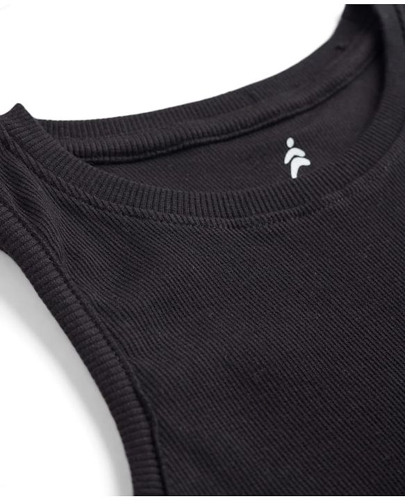 Pine Active Cotton Lycra Knit  Sleeveless Ribbed Tank Top - Black