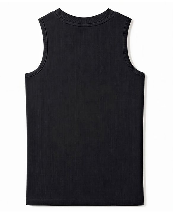 Pine Active Lycra Knit Ribbed Sleeveless  Solid Color Tank Top - Black
