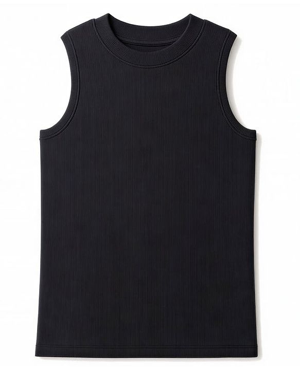 Pine Active Lycra Knit Ribbed Sleeveless  Solid Color Tank Top - Black