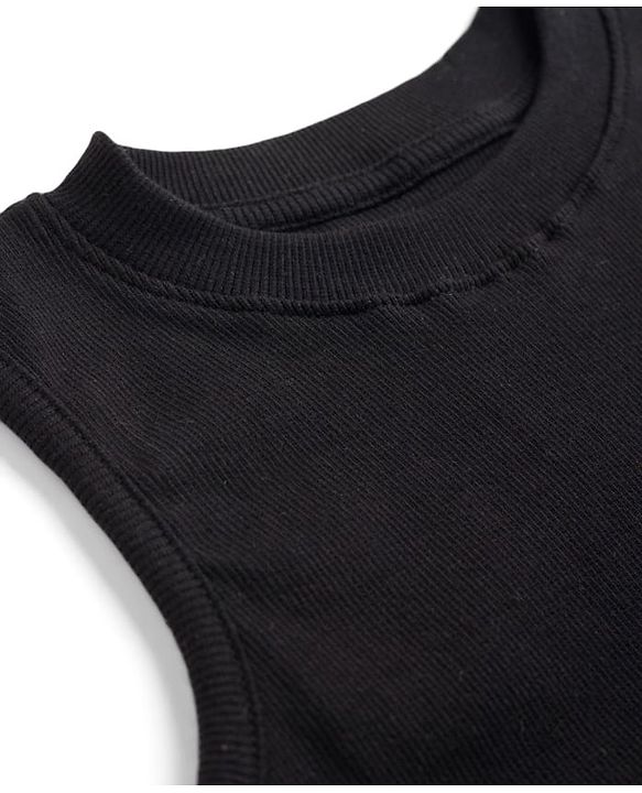 Pine Active Lycra Knit Ribbed Sleeveless  Solid Color Tank Top - Black