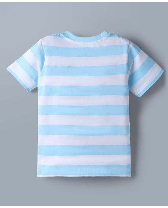 Babyhug Disney 100% Cotton Knit Half Sleeves T-Shirt & Shorts Set With Striped & Mickey Mouse Graphic - Light Blue