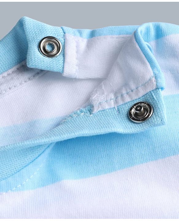 Babyhug Disney 100% Cotton Knit Half Sleeves T-Shirt & Shorts Set With Striped & Mickey Mouse Graphic - Light Blue