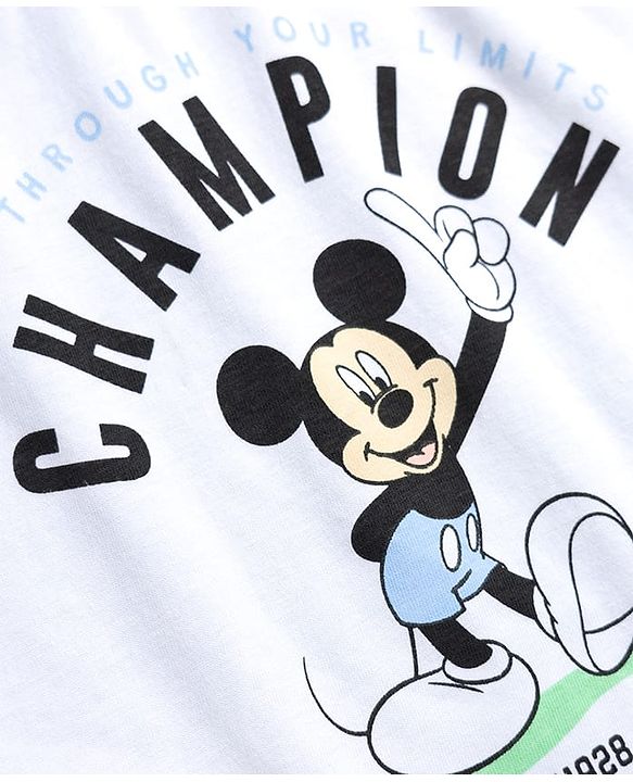 Babyhug Disney 100% Cotton Knit Half Raglan Sleeves T-Shirt & Shorts Set With Mickey Mouse Graphics - Sea Green & Navy Blue