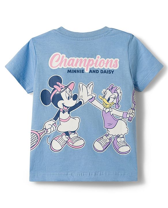 Babyhug Disney Single Jersey Knit Half Sleeves T-Shirt & Shorts Night Suit with Minnie Mouse Graphics - Light Blue