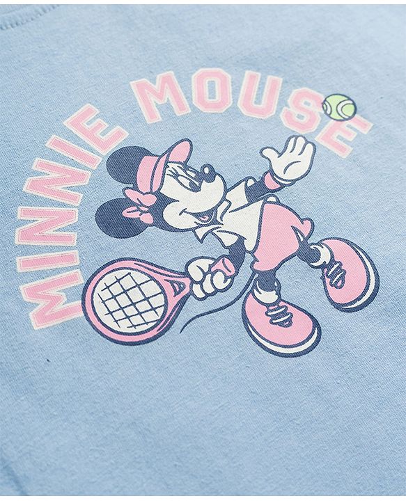Babyhug Disney Single Jersey Knit Half Sleeves T-Shirt & Shorts Night Suit with Minnie Mouse Graphics - Light Blue