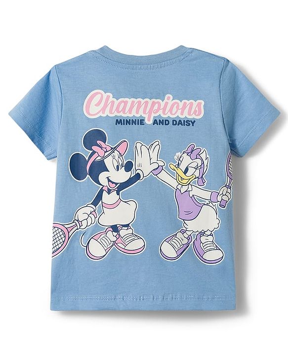 Babyhug Disney Single Jersey Knit Half Sleeves T-Shirt & Shorts Night Suit with Minnie Mouse Graphics - Light Blue