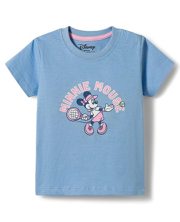 Babyhug Disney Single Jersey Knit Half Sleeves T-Shirt & Shorts Night Suit with Minnie Mouse Graphics - Light Blue